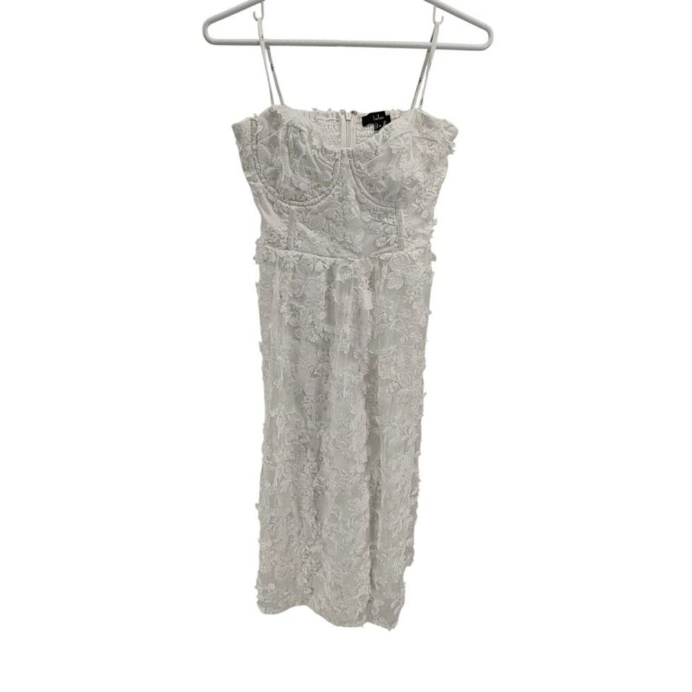 Lulus Floral Applique Bustier Midi Dress White M
